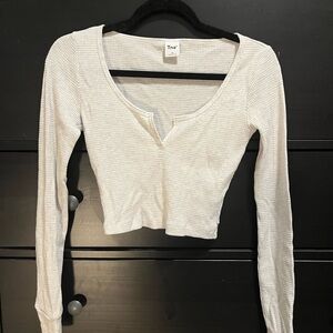 Tna Grey Waffle-Knit Long Sleeve Crop Top